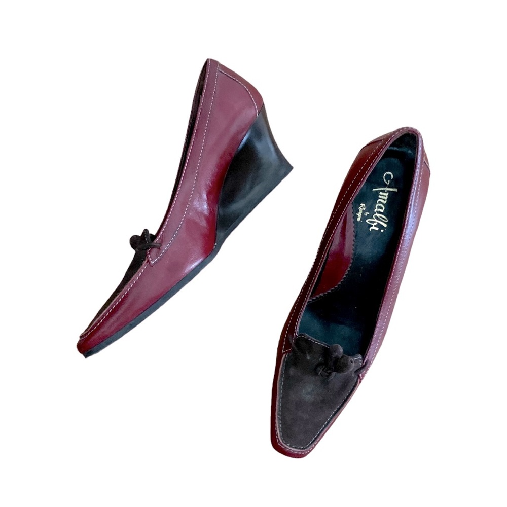 Amalfi by Rangoni Leather Wedge Heel Loafer Burgundy Red & Brown Women’s Size 6
